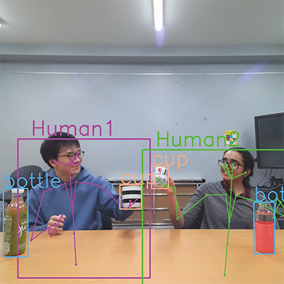 Geometric Features Informed Multi-Person Human-Object Interaction Recognition in Videos